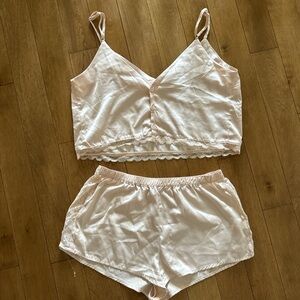 garage pink satin lace sleep set shorts sleep set